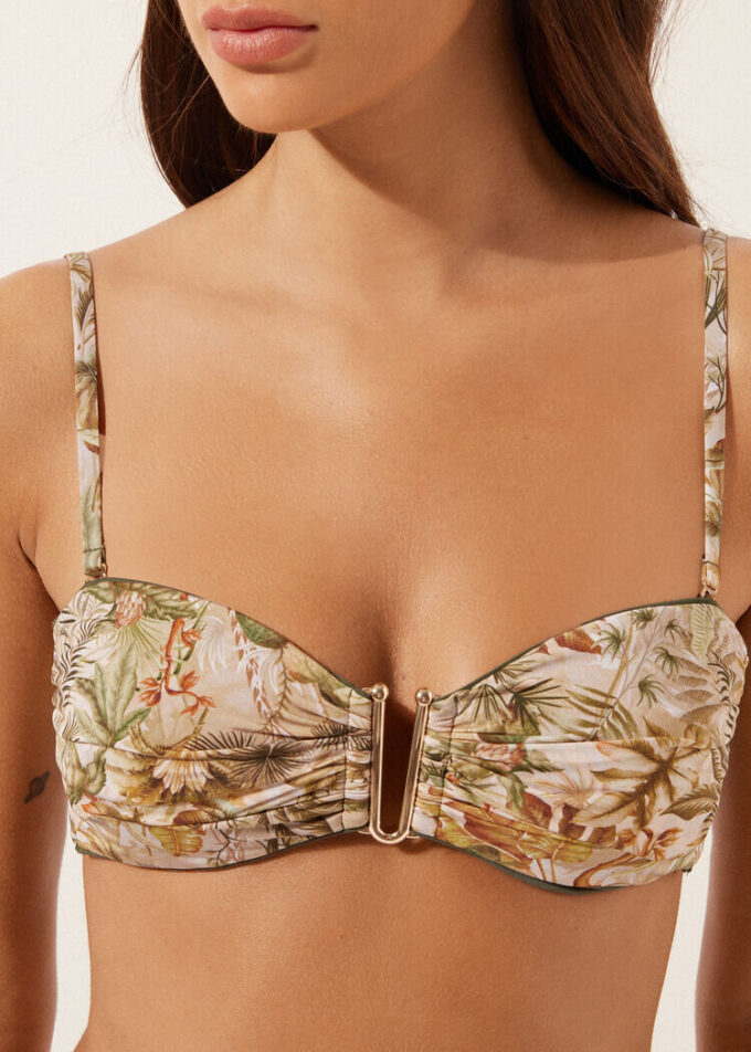 Bandeau-Bikini-Oberteil mit tropischem Blattmuster