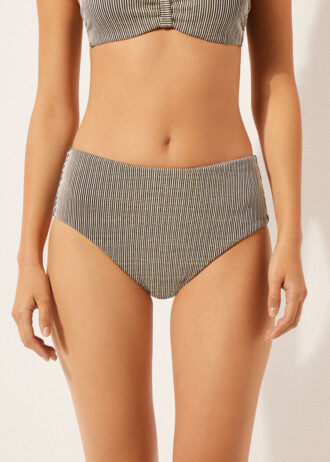 Bikini-Höschen mit hoher Taille und goldenen Streifen