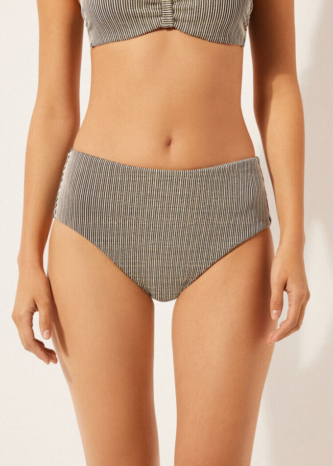 Bikini-Höschen mit hoher Taille und goldenen Streifen
