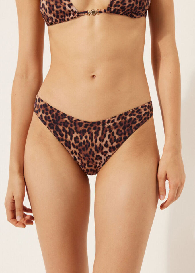 Braune Brazilian-Bikinihose mit Animal-Print