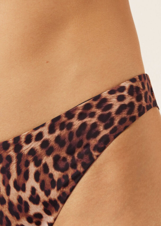 Braune Brazilian-Bikinihose mit Animal-Print