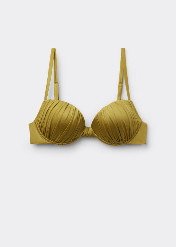 Gepolstertes Push-up-Bikinioberteil aus glänzendem Satin