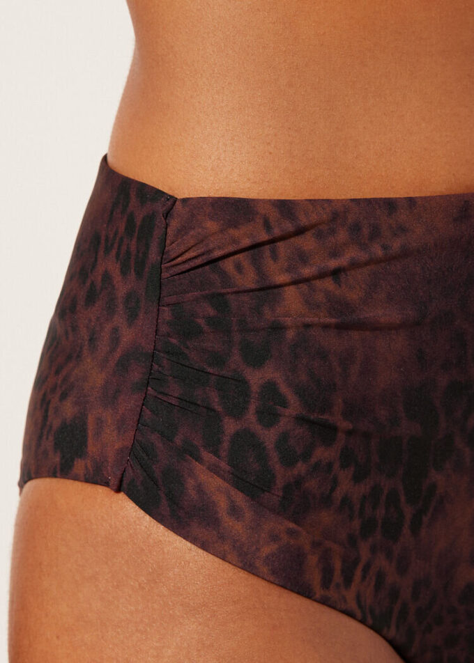 High-Waist-Bikinihose mit dunklem Animal-Print