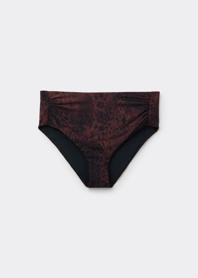 High-Waist-Bikinihose mit dunklem Animal-Print