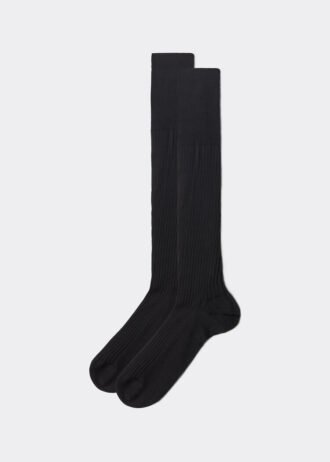 Lange Herrensocken aus Lisle-Garn mit Rippmuster