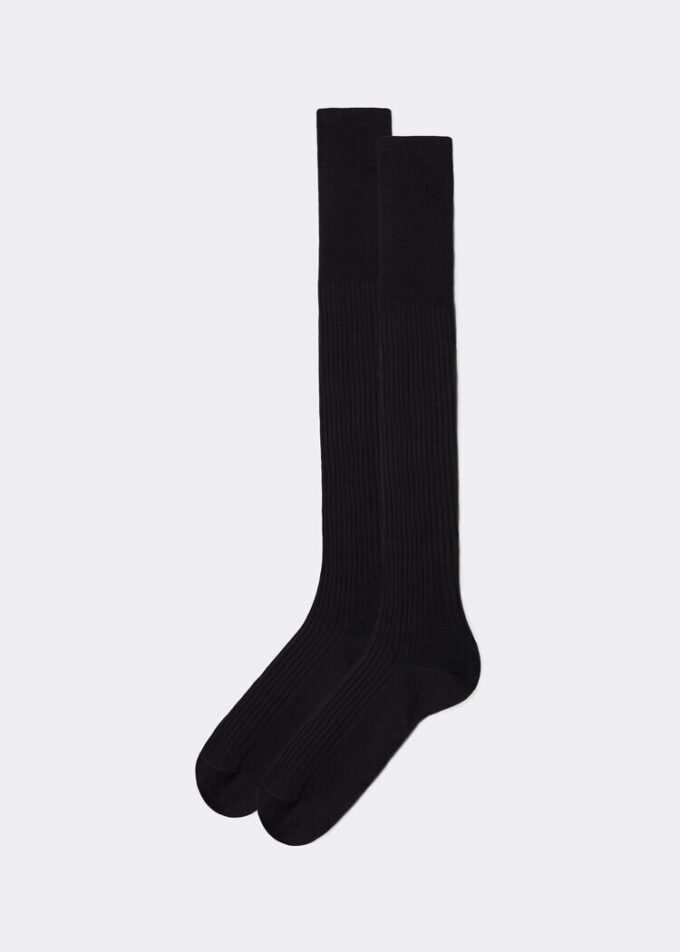 Lange Herrensocken aus Lisle-Garn mit Rippmuster