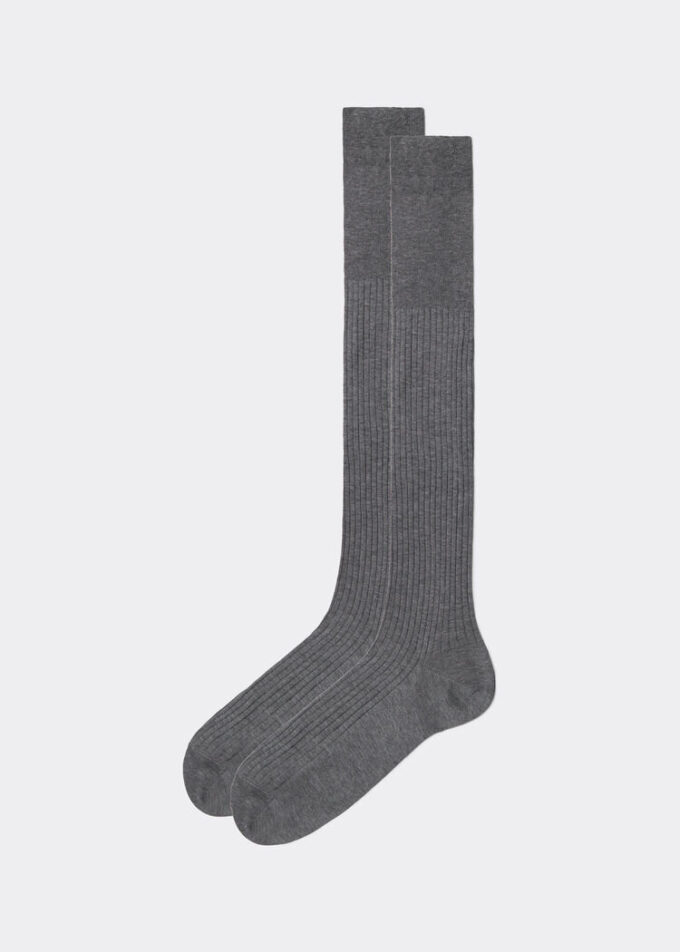 Lange Herrensocken aus Lisle-Garn mit Rippmuster