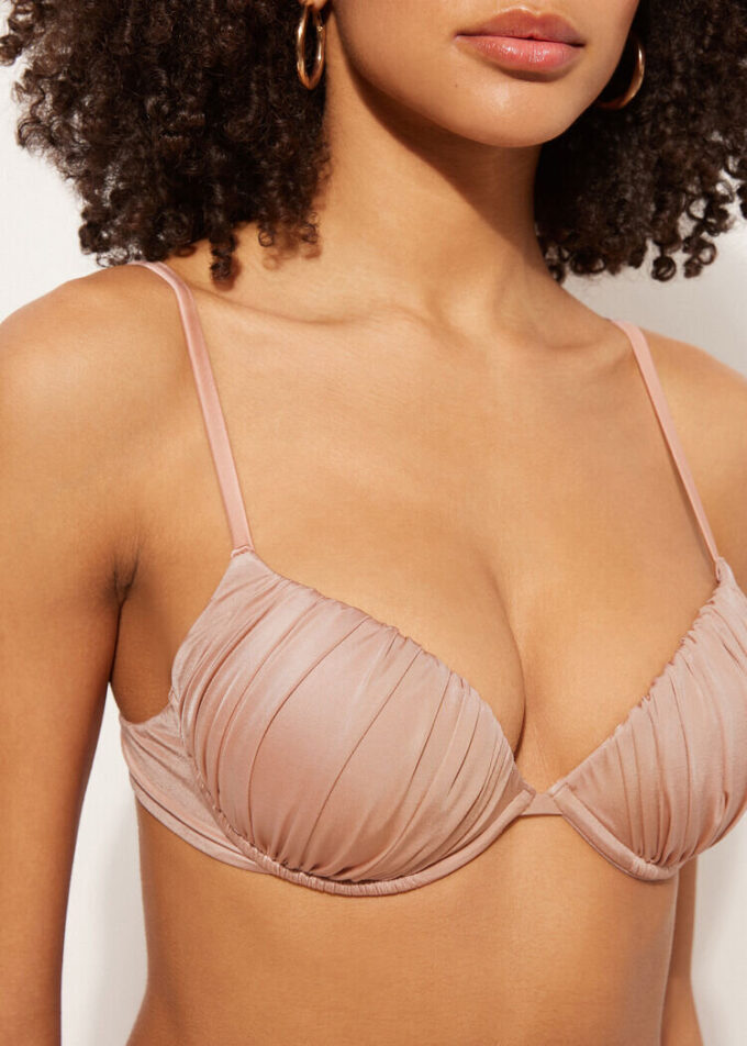 Push-up-Bikinioberteil aus glänzendem Satin