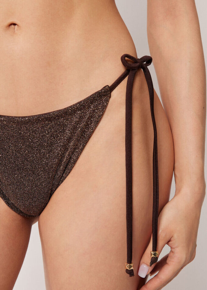 String-Bikinihose „Brown Glitter“