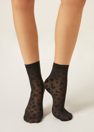 Transparente kurze Socken mit Tiermuster