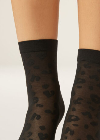 Transparente kurze Socken mit Tiermuster
