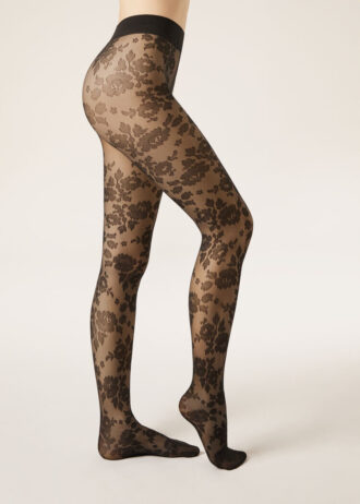 Transparente Strumpfhose mit Blumenmuster