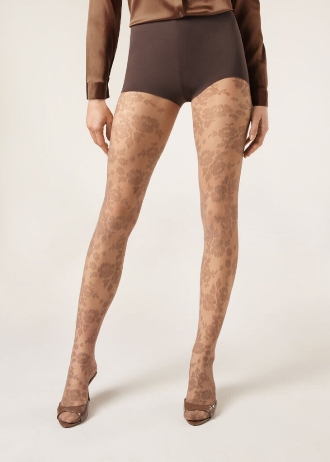 Transparente Strumpfhose mit Blumenmuster