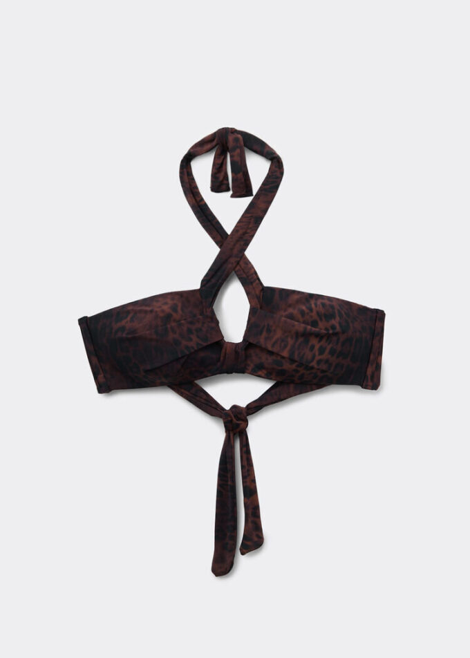 Trägerloses Bikini-Oberteil in dunklem Animal-Print