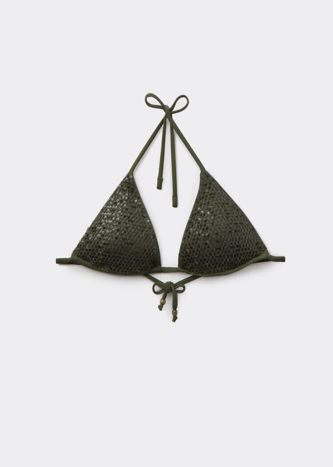 Triangel-Bikinioberteil aus Pailletten-Netz