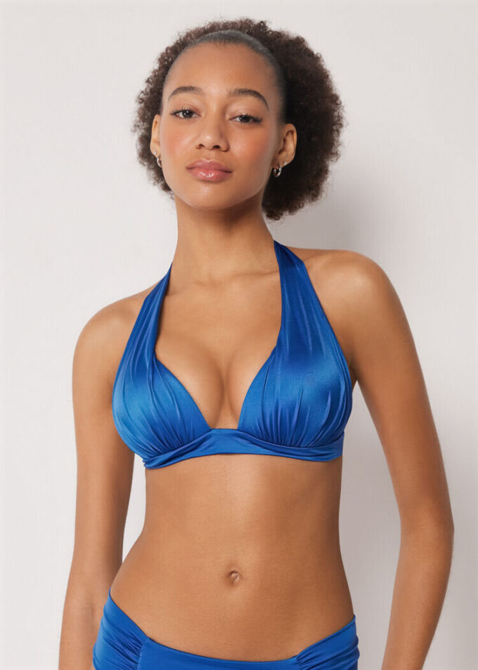 Triangel-Bikinioberteil mit abgestufter Polsterung, glänzender Satin