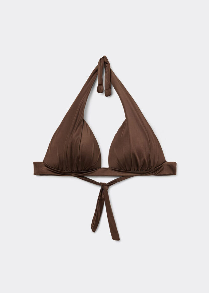 Triangel-Bikinioberteil mit abgestufter Polsterung, glänzender Satin