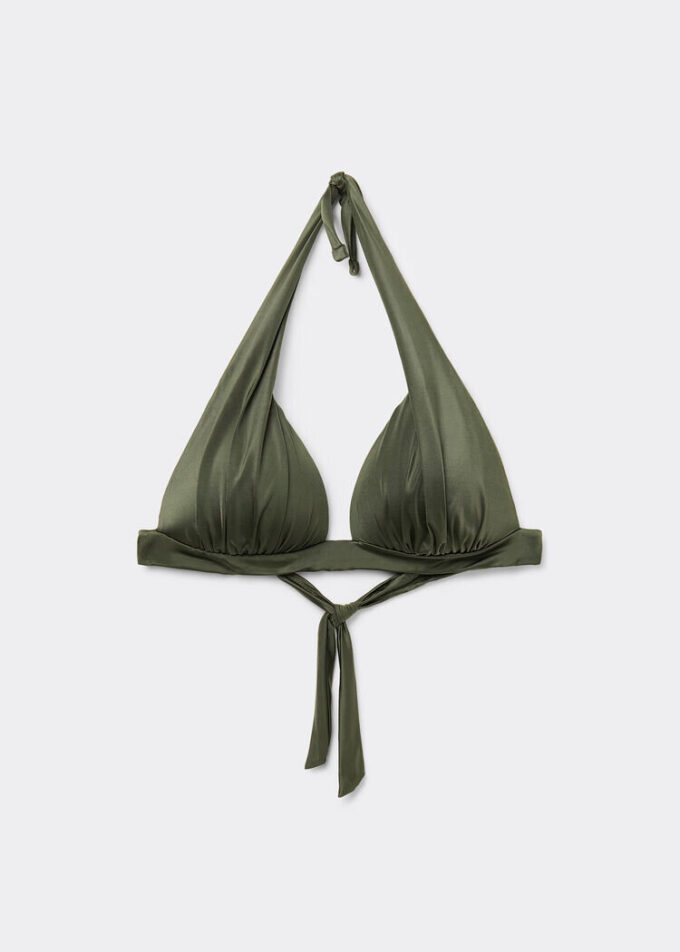Triangel-Bikinioberteil mit abgestufter Polsterung, glänzender Satin