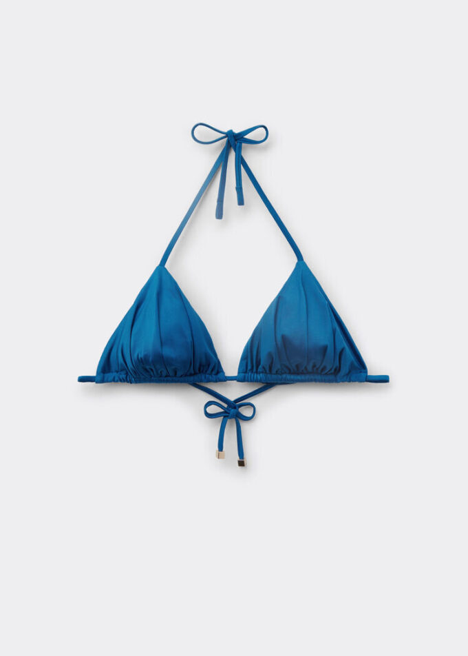 Triangel-Bikinioberteil mit herausnehmbaren Polstern aus glänzendem Satin