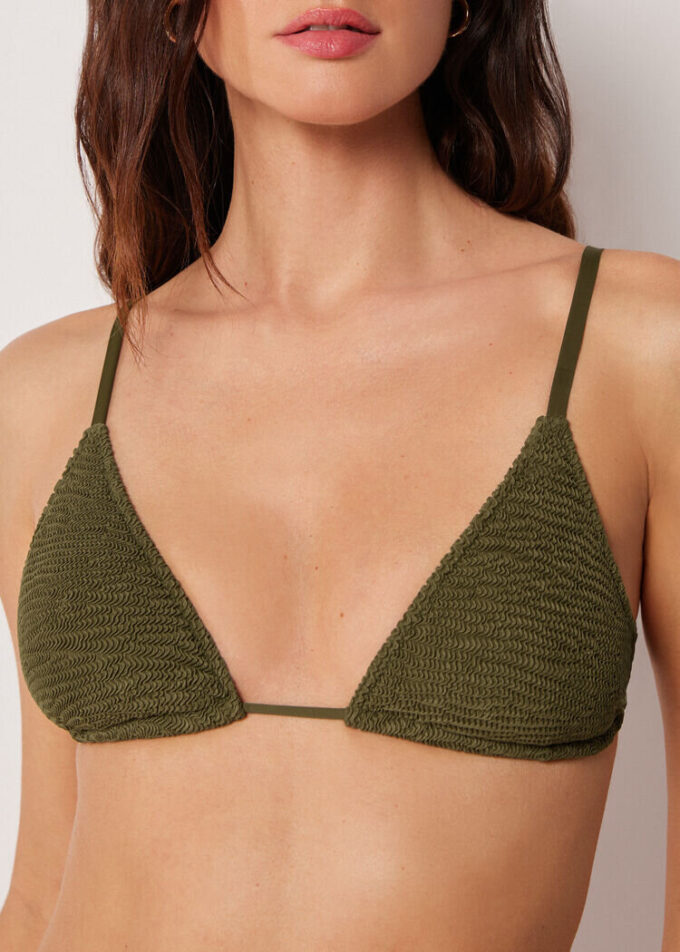 Triangel-Bikinioberteil mit herausnehmbaren Polstern und Crinkle-Wellen-Effekt