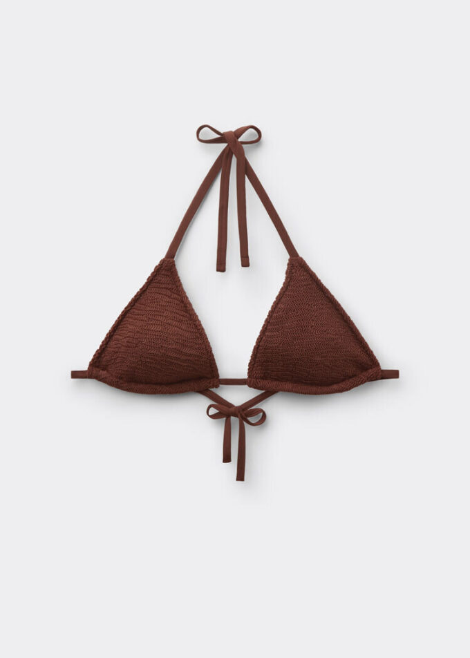 Triangel-Bikinioberteil mit herausnehmbaren Polstern und Crinkle-Wellen-Effekt